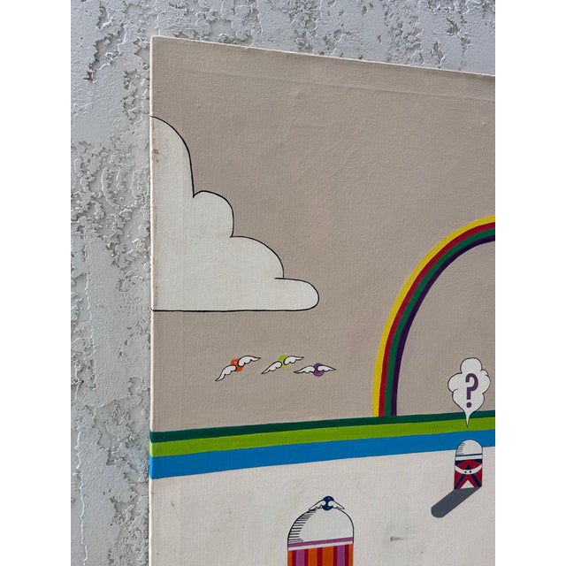 Vintage Playful Surreal Pop Art Painting on Canvas, Signed Offered for sale is a vintage Pop Art acrylic painting on...