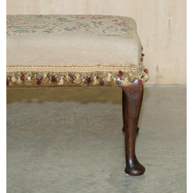 Large Victorian Oak Cabriole Legged Footstool with Embroidered Upholstery, 1880s For Sale - Image 6 of 18