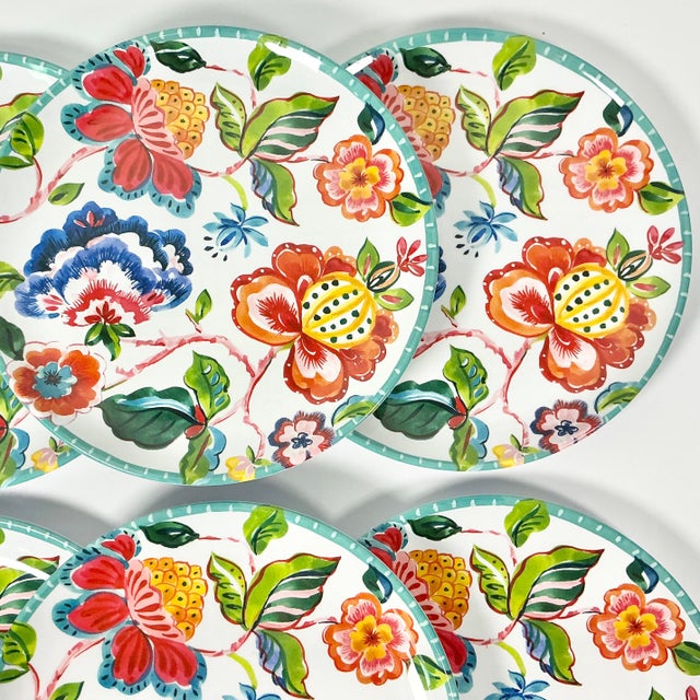Boho Chic Vintage Boho Chic Coastal Flora Melamine Luncheon Plates - Set of 6 For Sale - Image 3 of 9