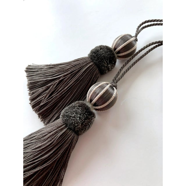 Pair of Ash Gray and Stone Colored Beaded Key Tassels - H 4.75" For Sale - Image 4 of 12