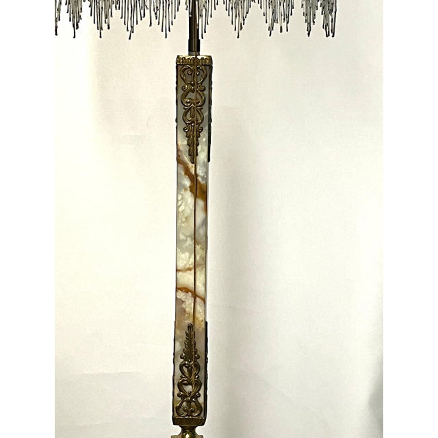 1950s Single Brass and Onyx Bead Glass Shade Cherub Floor Lamp, 1950s For Sale - Image 5 of 11