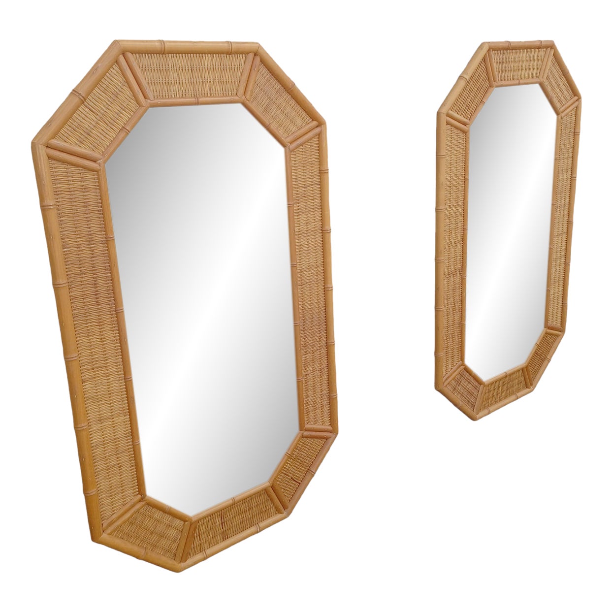 Vintage Pair of Faux Bamboo and Wicker Octagonal Mirrors Chairish