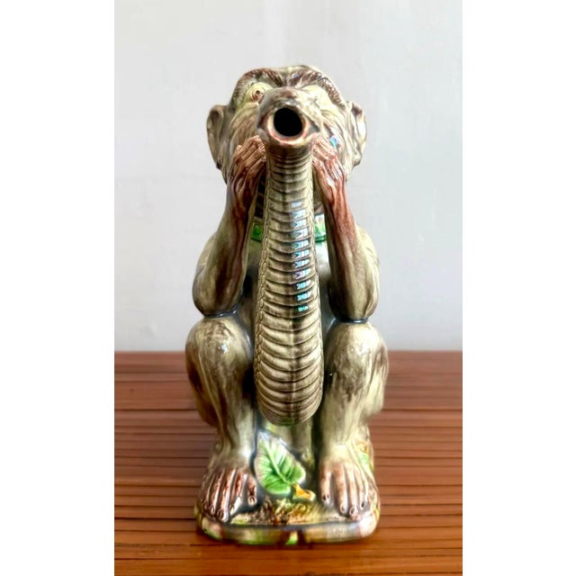 Late 20th Century Boho Ceramic Majolica-Style Monkey & Cobra Pitcher For Sale - Image 4 of 7