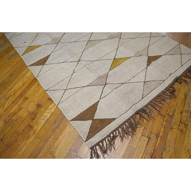 Textile 1930s Ivory Geometric Minimalist Antique French Deco Flat-Weave Rug 4' 9" X 6' 8" Wool Carpet For Sale - Image 7 of 9