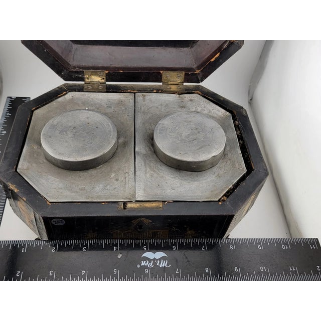 Rare Mid 1800's Antique Chinese Gilt Lacquered Tea Caddy W/ Pewter Containers. For Sale - Image 12 of 12