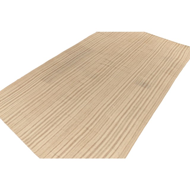 Traditional 1950s Vintage Kilim Rug in Beige, Brown Panel Style, Striped Patterns For Sale - Image 3 of 6