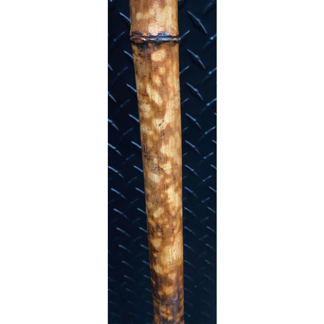 Antique Scorched Tiger Bamboo Hall Tree With Diamond Mirrors and Umbrella Stand For Sale In Chicago - Image 6 of 7