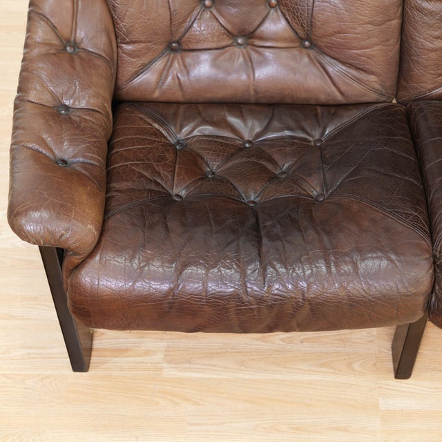 1970s Danish Brown Leather Tufted Sofa For Sale - Image 11 of 18