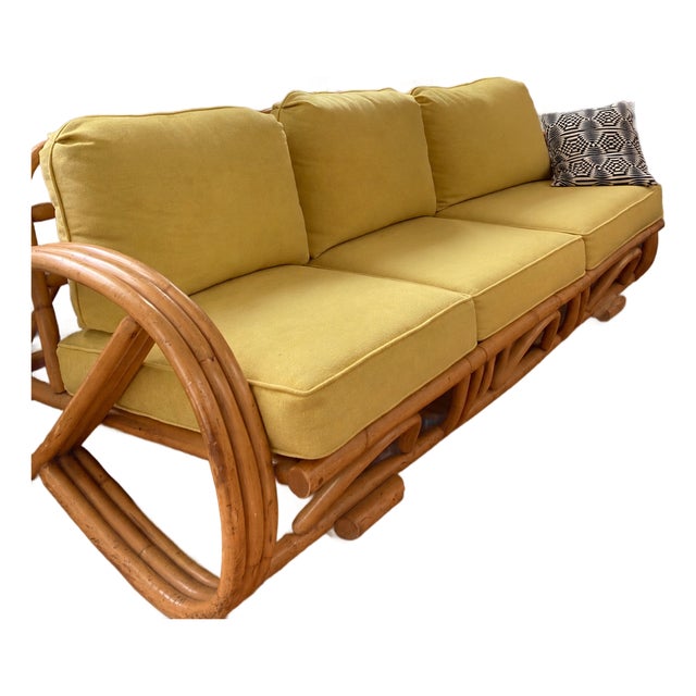 Beverly Hills Rattan Three-Seat Pretzel Sofa, 1960s For Sale