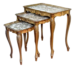 1970s Set of 3 Marked Florentine Giltwood Nesting, Stacking Tables Bohemian Chic, Italy