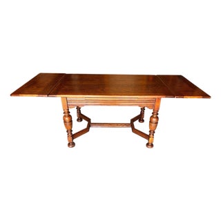 Professionally Restored 1930s Jacobean Revival (William and Mary Style) Solid Oak Draw-Leaf Dining Table For Sale