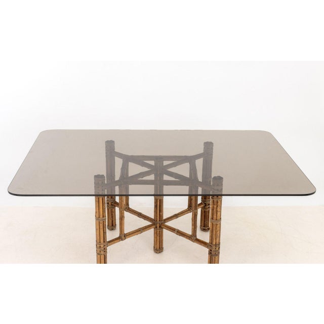 Contemporary McGuire Furniture Modern Smoked Glass and Bamboo Dining Table For Sale - Image 3 of 7