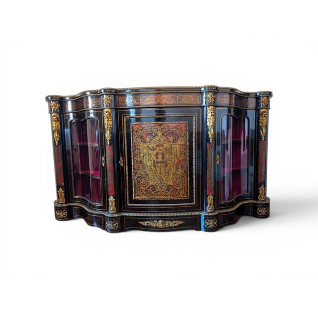 French Boulle-Style Sideboard in Wood with Brass and Glass, 1800s For Sale - Image 14 of 14