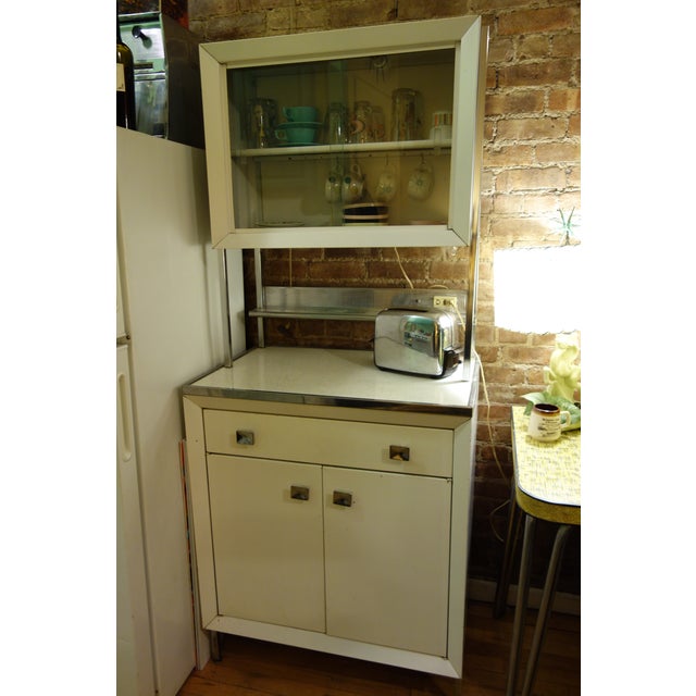 Vintage Kitchen 1950s Atomic MidCentury Modern White Metal Hutch