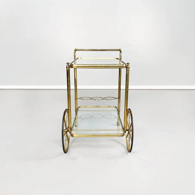 Mid-Century Modern Mid-Century Italian Modern Bar Cart in Brass & Glass, 1950s For Sale - Image 3 of 18