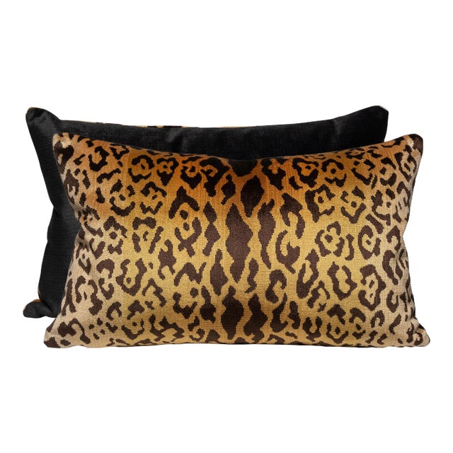 The House of Scalamandré Leopardo/Indus Lumbar Pillow, Ivory, Gold & Black For Sale