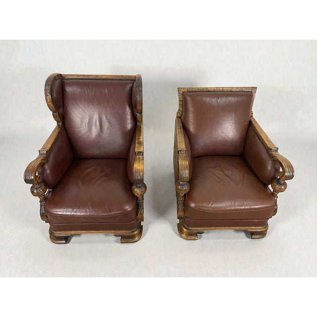 1940s Baroque Chairs in Leather, 1940s, Set of 2 For Sale - Image 5 of 13