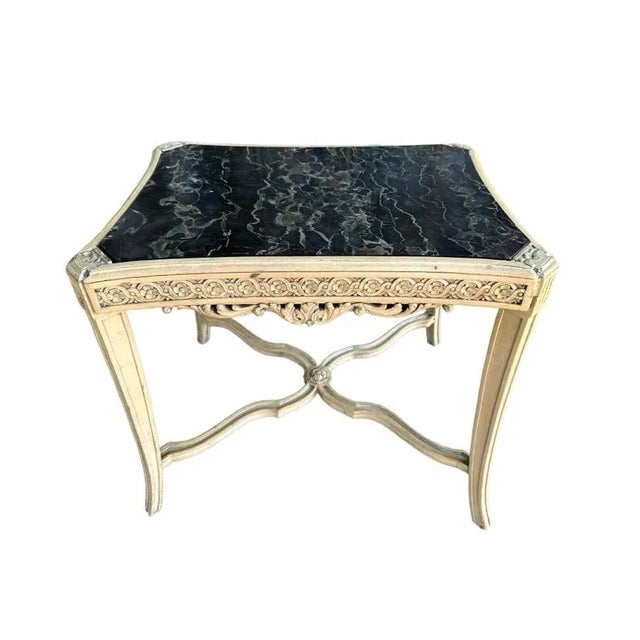 Antique White Marble Top Table With Carved Wood Detail For Sale - Image 12 of 12