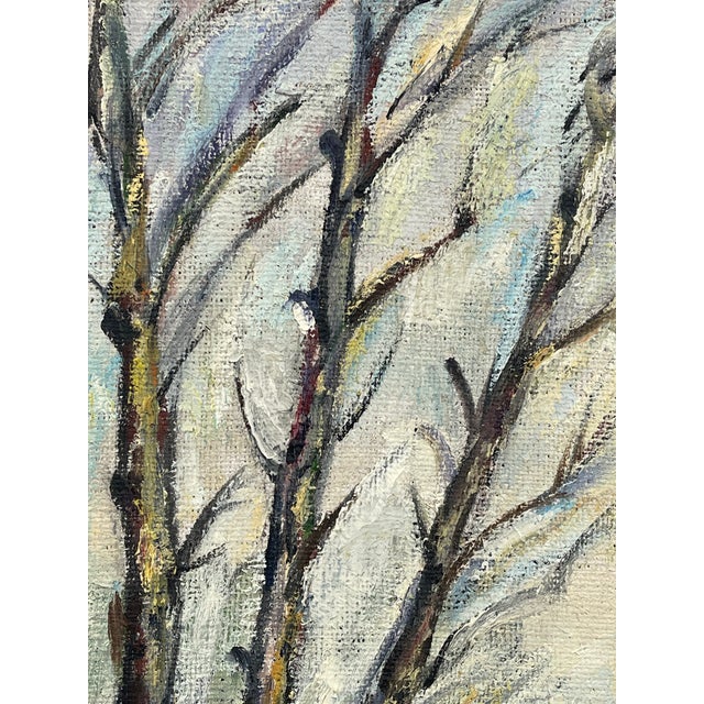 Vintage Landscape Oil Painting on Burlap, Mid-Century Modern Art For Sale - Image 9 of 10