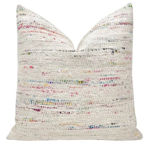 Pair of beautiful custom-made montauk tweed pillows in multi. Meticulously handcrafted with serged interior seams,...