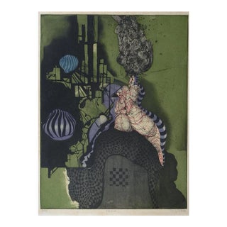 Mid 20th Century Abstract Color Etching by Tony Bass For Sale