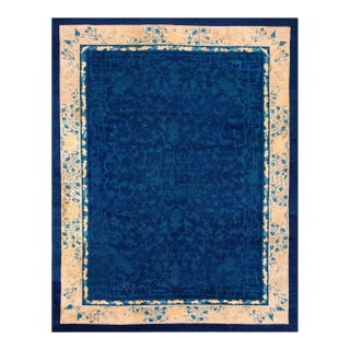 1900s Antique Light Blue Chinese Dragon Design Room Size Peking Area Rug For Sale