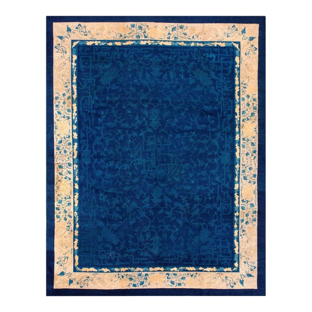 1900s Antique Light Blue Chinese Dragon Design Room Size Peking Area Rug For Sale