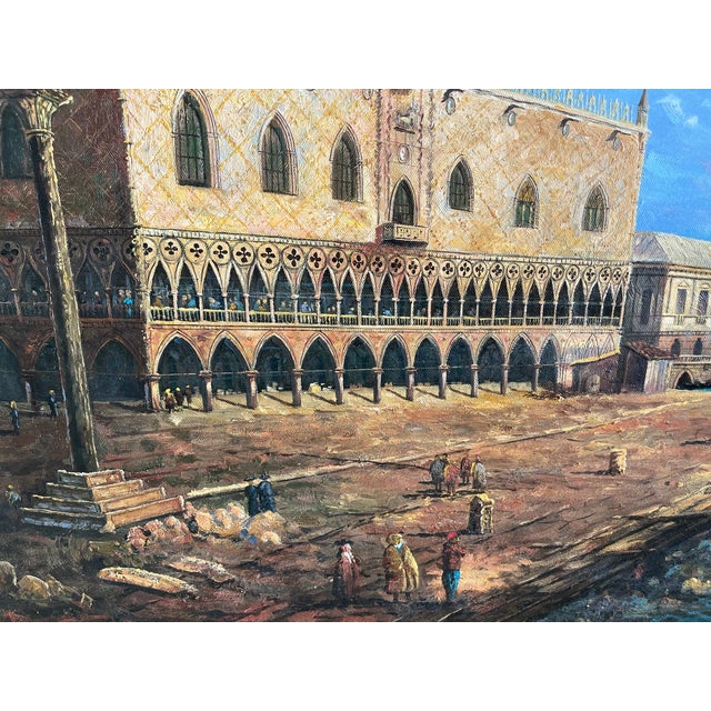 1960s Large Framed Venice Gondola Original Oil Painting on Canvas For Sale - Image 9 of 13