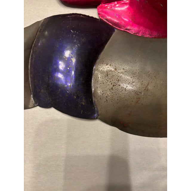 Metal Large and Rare Vintage Mexican Tin Folk Art Angels – 24″ Hand-Painted Trumpet Wall Pair For Sale - Image 7 of 11