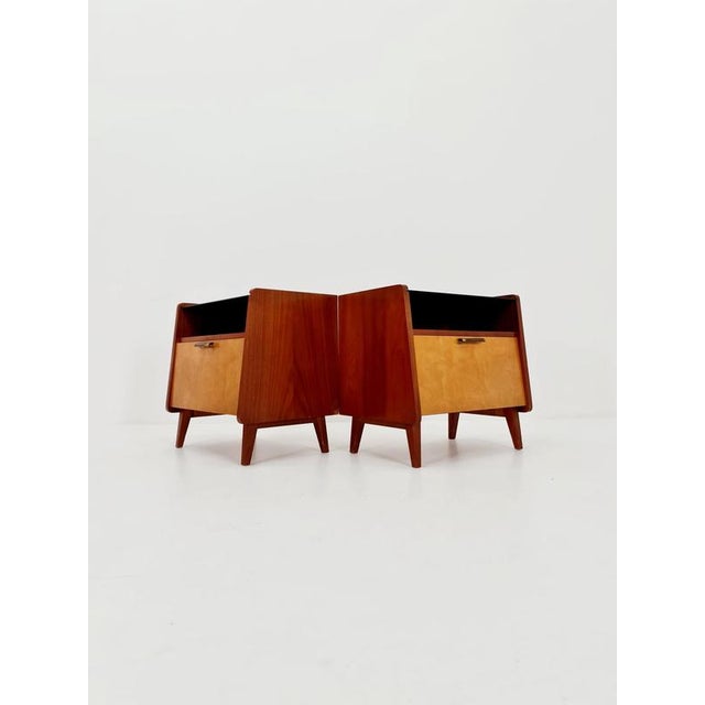 Brown Mid-Century German Nightstands / Bedside Tables with Glass Tops from Wk Möbel, 1960s, Set of 2 For Sale - Image 8 of 11