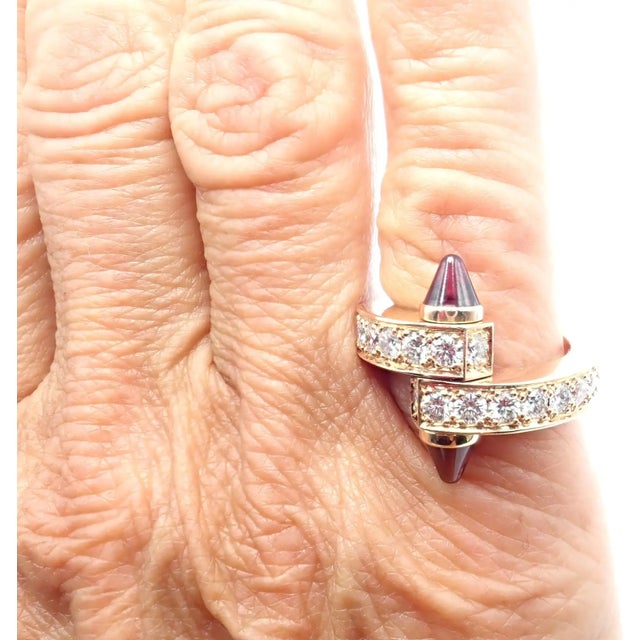 Red 1990s Cartier Menotte Rose Gold Diamond Rhodolite Band Ring, Size 5.75 For Sale - Image 8 of 10