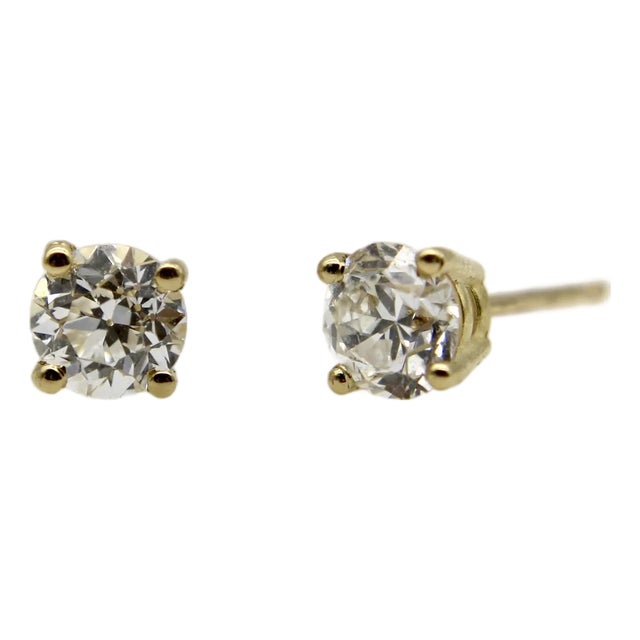 1990s 18k Gold 0.90 Carat Old European Cut Diamond Stud Earrings, A Pair For Sale