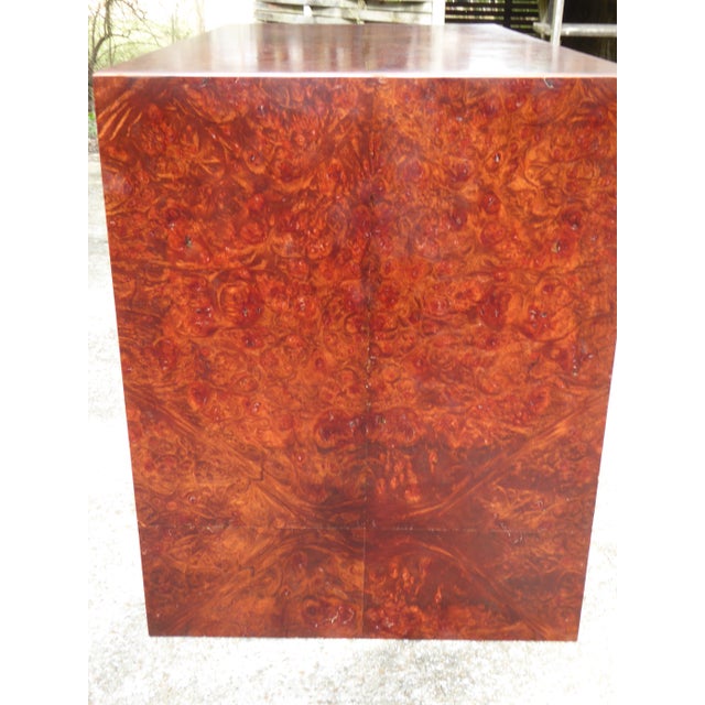 A rare and wonderful modern desk in Carpathian elm burl. Richly book matched burl clusters in an open modern design. 2...