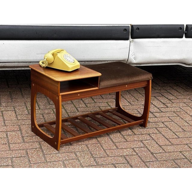 Mid Century Telephone Table with Telephone . Sizes :- 84 cms in length, 38 cms depth, 49 cms max height. Strong and solid,...