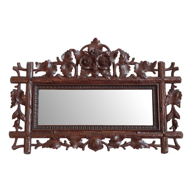 Hand Carved Black Forest Wall-Mounted Mirror, 1906 For Sale