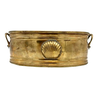 Mid 20th Century Oval Brass Bowl With Handles For Sale