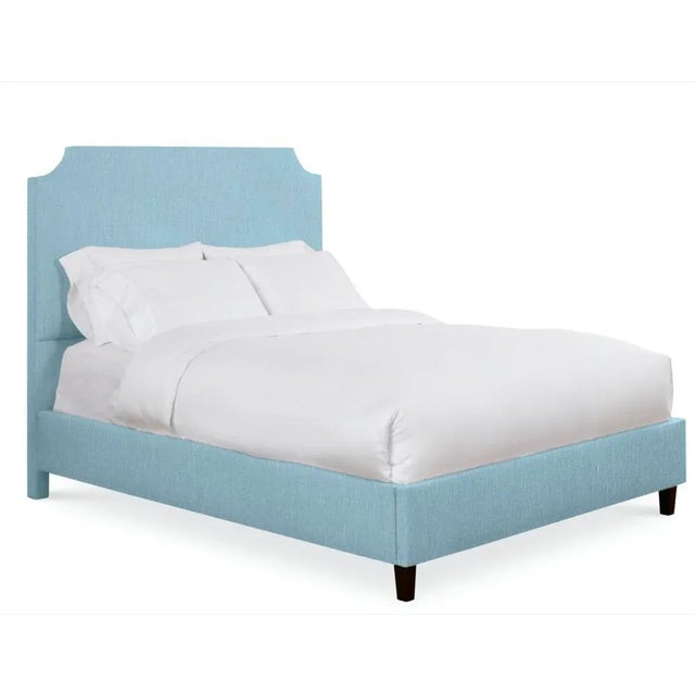 Modern Reagan King Headboard, Mosaic Blue Linen For Sale - Image 3 of 5