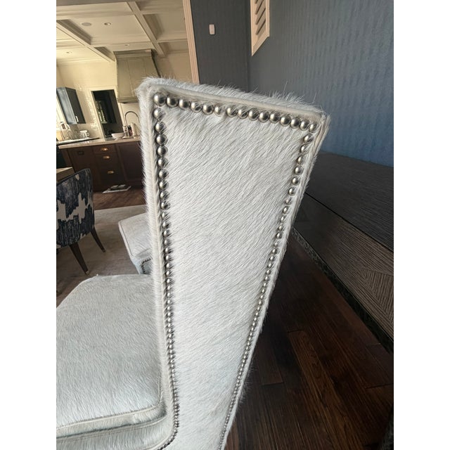 Modern Serena & Lily Pony Hair Wingback Chairs – Pair – Sculptural Modern Silhouette in Natural Hide For Sale - Image 3 of 11