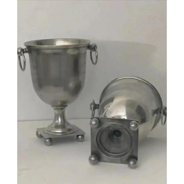 Late 20th Century Vintage Petite Trophy Pedestal Champagne Buckets- A Pair For Sale - Image 4 of 7
