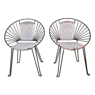 Pair Mid-Century Hoop Chairs with Caned Seat and Back For Sale