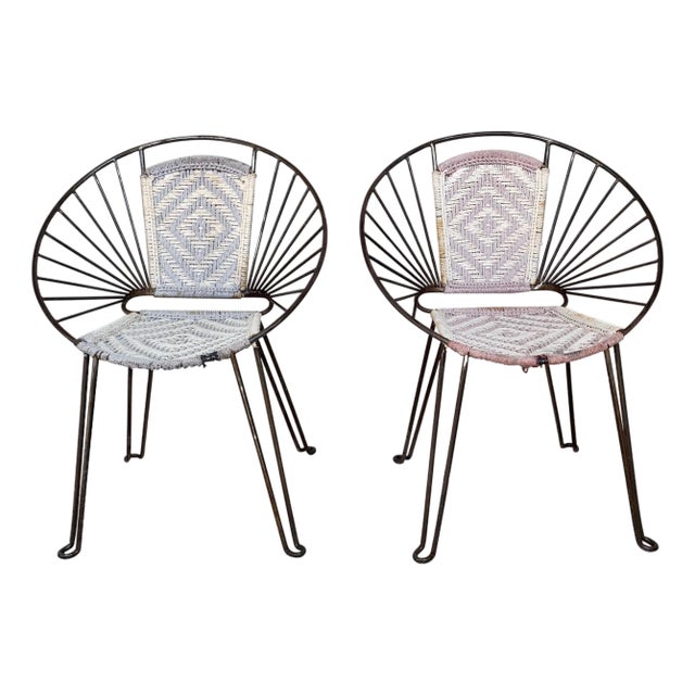 Pair Mid-Century Hoop Chairs with Caned Seat and Back For Sale