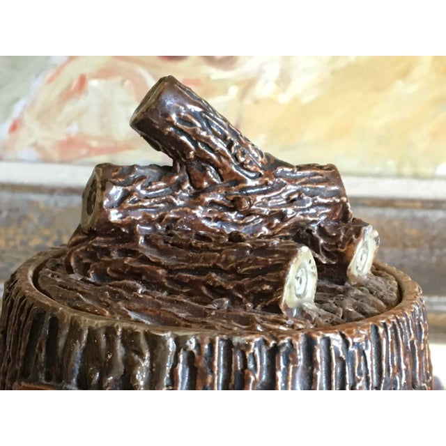 1920s William Speer English New Zealand Majolica Pottery Tobacco Jar Faux Bois Signed For Sale - Image 5 of 13