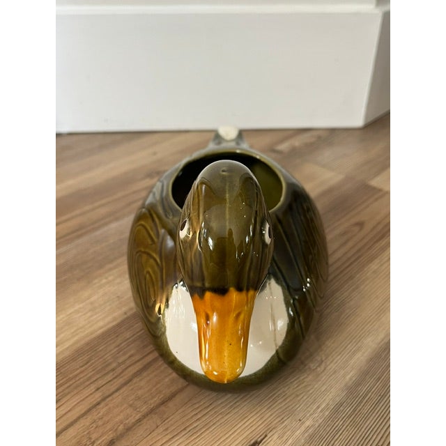 Vintage Green Glazed Ceramic Duck Planter Made in Portugal for f.t.d.A For Sale - Image 9 of 9