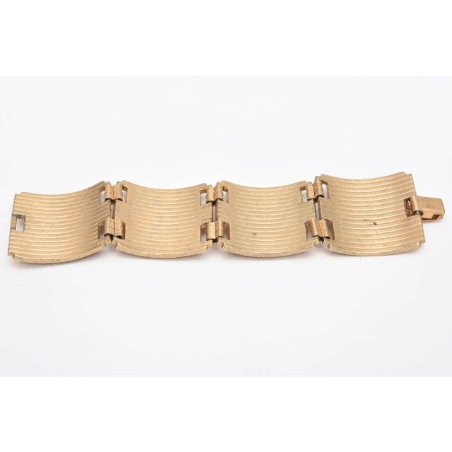 Modern Vintage White and Brown Enamel Gold Plated Abstract Dot Link Cuff Bracelet, 1950's For Sale - Image 3 of 8
