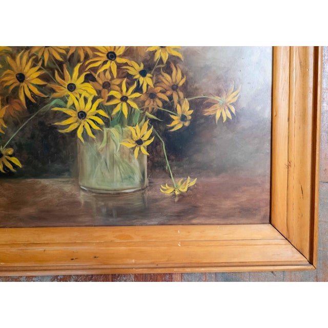 Wood Early 20th Century American Still Life Painting of Black Eyed Susans For Sale - Image 7 of 16