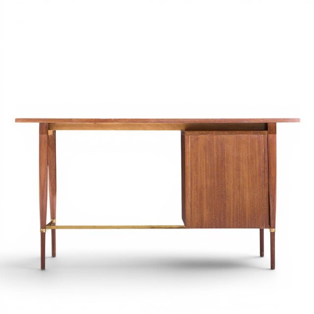 Brown Paul McCobb for Calvin Mid Century Mahogany and Brass Desk For Sale - Image 8 of 10