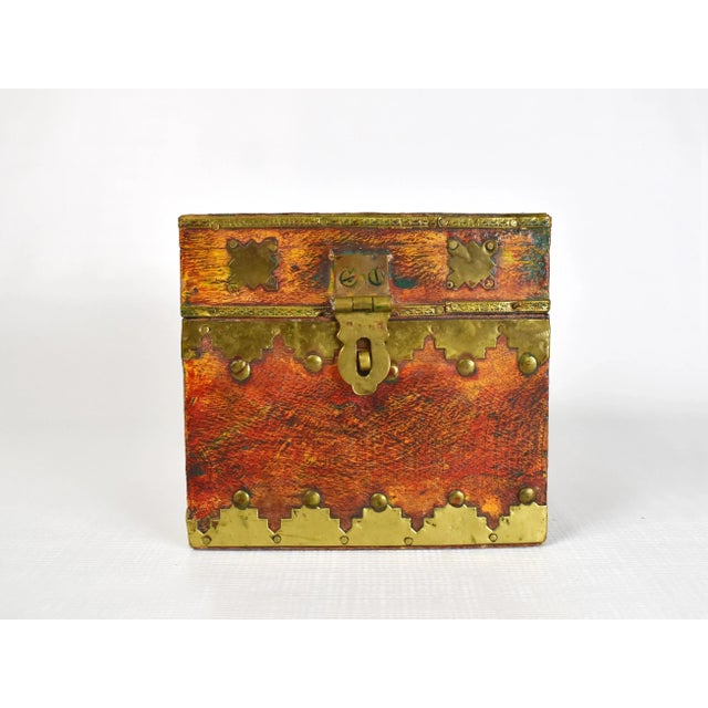 Item Details: -Handmade wooden box that embellished with hand forged brass all around the it, beautiful details and color....