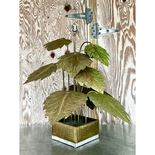 Vintage Regency Punch Cut Brass Leaves Lamp For Sale - Image 4 of 12