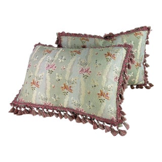 Vintage Brunschwig & Fils Tasseled Silk Brocade Pillows/Pair For Sale