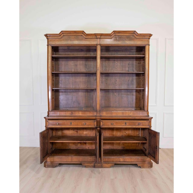 Italian 19th Century Walnut Bookcase with Architectural Design For Sale - Image 11 of 13